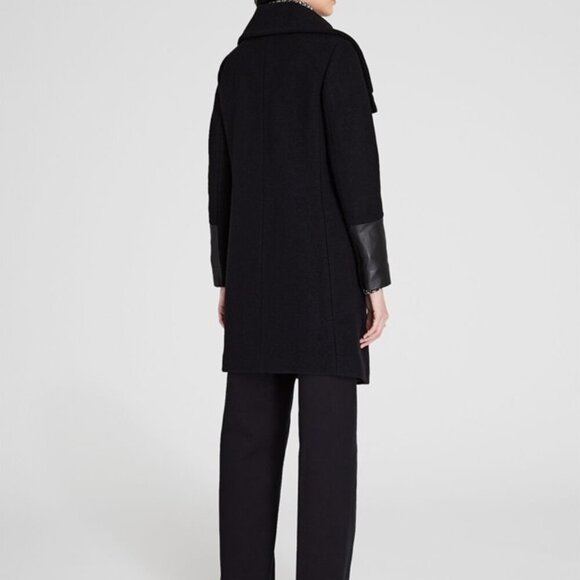 Club Monaco Halli Coat in Black, Women Size Small, 100% Wool w/100% Leather Trim - Picture 2 of 7